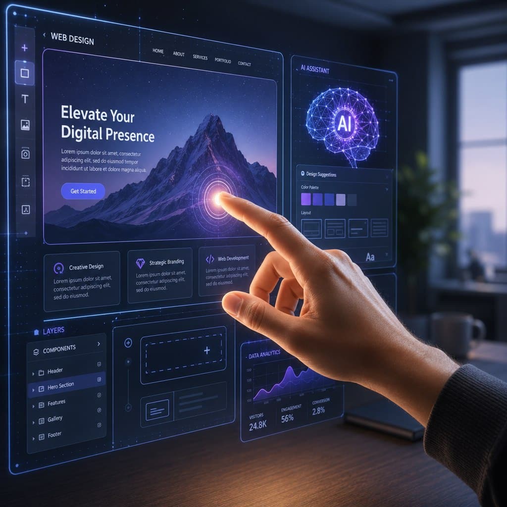 Interface web futuriste avec assistant IA interactif