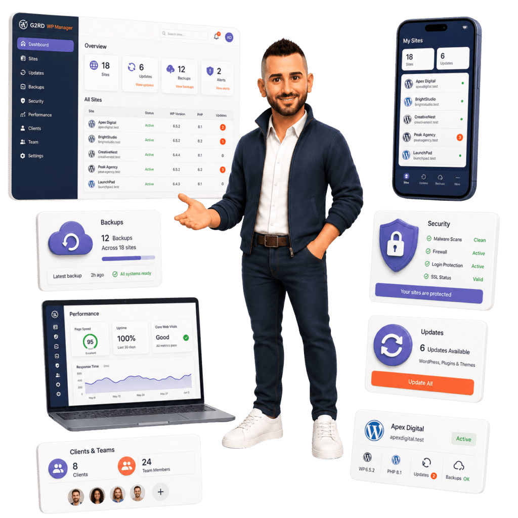 Tableau de bord gestion WordPress avec expert