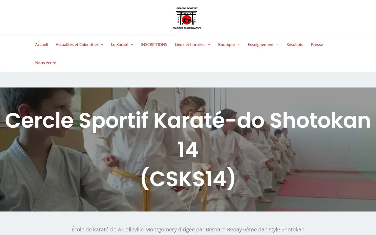 Page d'accueil du site WordPress du CSKS 14, club de karaté Shotokan dans le Calvados