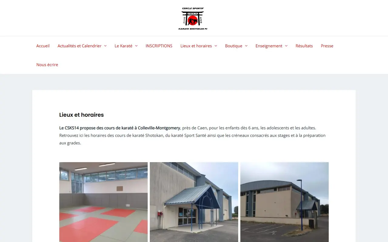 Page Lieux et horaires du site du CSKS 14 à Colleville-Montgomery